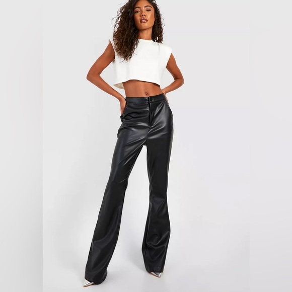 Workshop high rise Wide leg zipper opening black faux leather pants size small - Picture 1 of 10